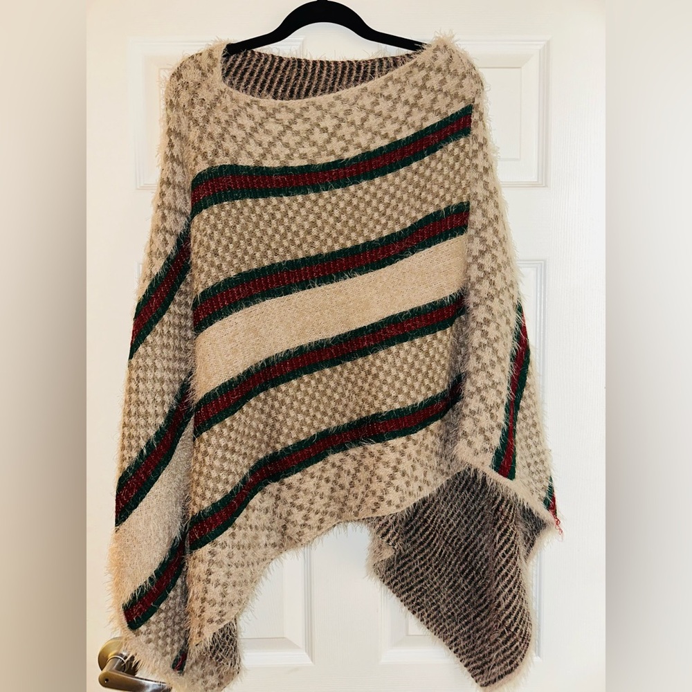 Poncho Sweater with stripped pattern like Gucci.